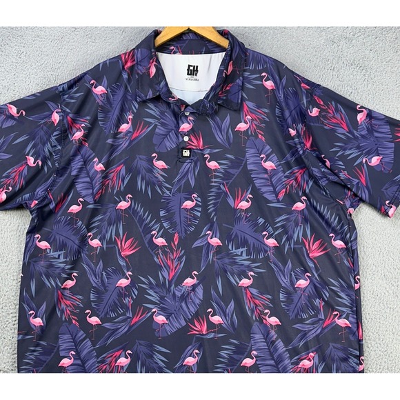 Greater Half Mens Golf Polo Shirt 4XL Blue Pink Flamingo Rugby Short Sleeve Logo - Picture 1 of 9